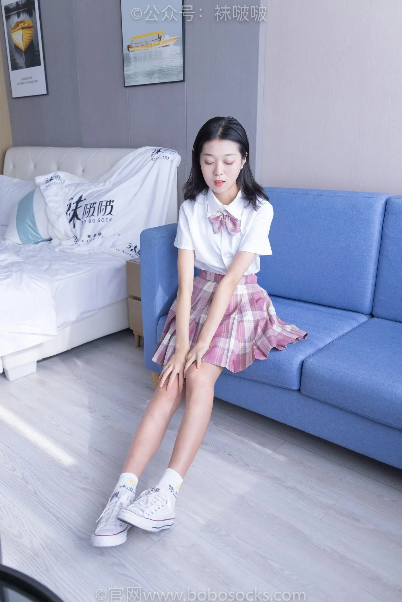 [BoBoSocks袜啵啵]NO.052 瑶瑶-JK制服、帆布鞋、白棉袜、裸足 [133P]插图